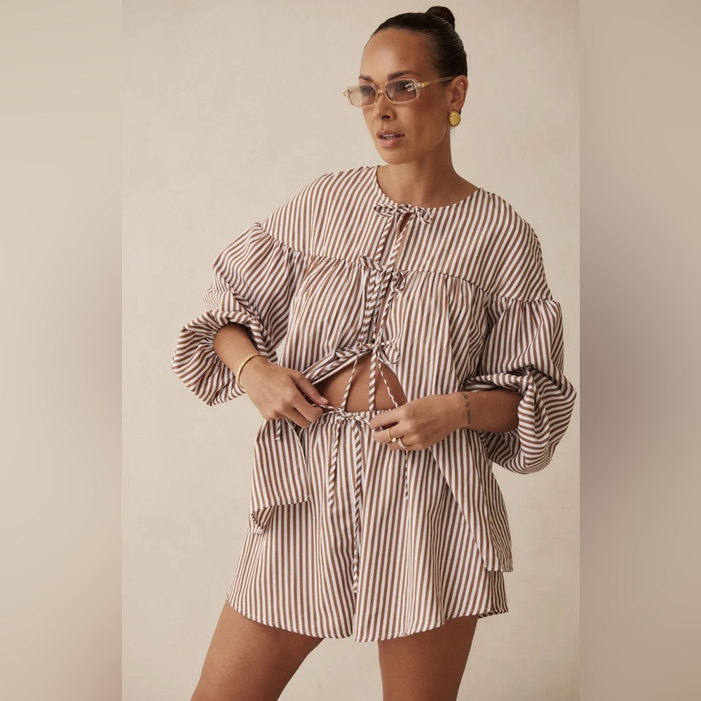 SABO Striped Beige and White Two-Piece Set